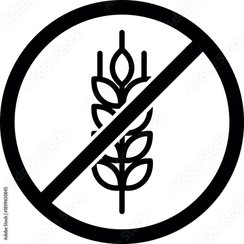Gluten free wheat vector silhouette black and white cricut design, no grain dietary food allergy icon isolated on white background