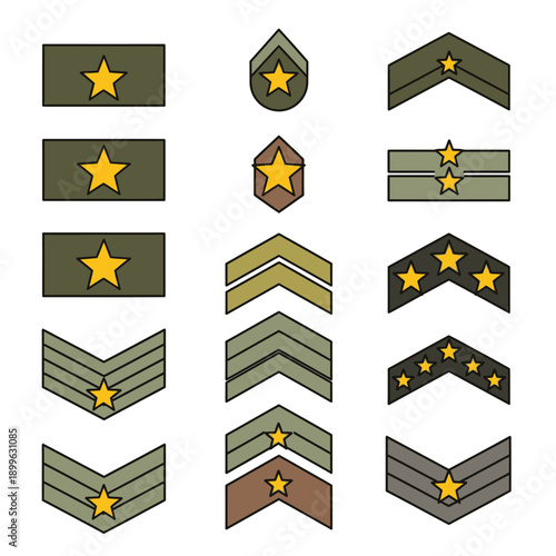 Military Rank Insignia Collection: Stars and Chevrons on Khaki Background