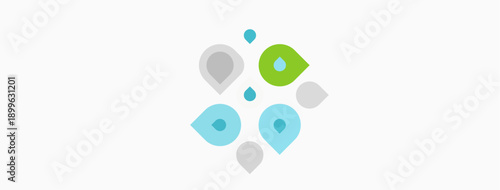 Abstract design features rounded shapes, varying shades gray, teal. Minimalist aesthetic, clean lines, simple composition. Modern visual element.