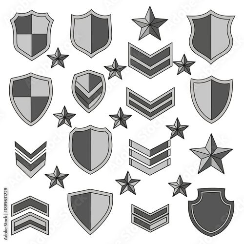 Military Insignia Emblems Shield Star Chevrons Rank Badges Set