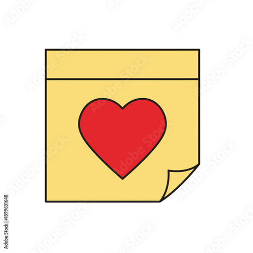 A heart symbol on a yellow sticky note.