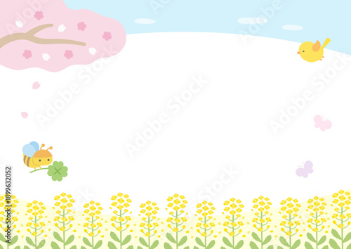 桜と菜の花と青空の春の背景