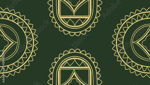 Vintage badges with arrow and triangle motifs on green background