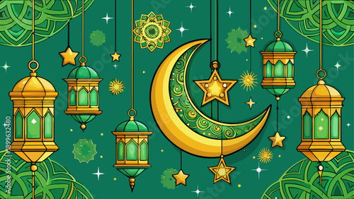 Vibrant diwali festival night scene with lanterns and moon