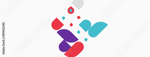 Abstract shapes, vibrant colors, dynamic composition. Modern design elements suggest creativity, innovation, energy. White background provides contrast.