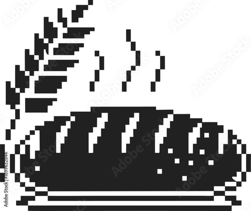 loaf of steaming bread with wheat stalk icon, fresh baked food and bakery concept