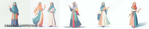 vector of a muslim woman standing waving her hand in ramadan