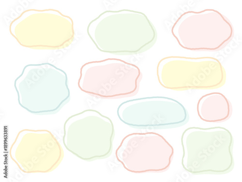 春の吹き出しフレームのセット、パステルカラーの流体シェイプ1