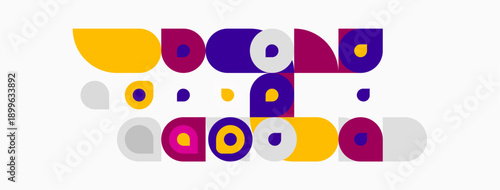 Abstract geometric shapes, vibrant colors, modern design. Circles, squares, playful composition, minimalist aesthetic.