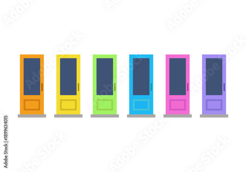 Conjunto de seis puertas de colores alineadas horizontalmente 