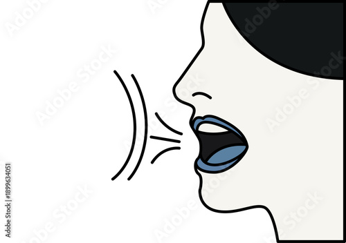 Perfil de una mujer hablando o emitiendo sonidos con la boca abierta