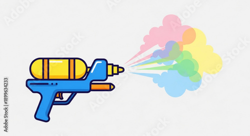 Colorful Water Gun Shooting Rainbow Water on White Background