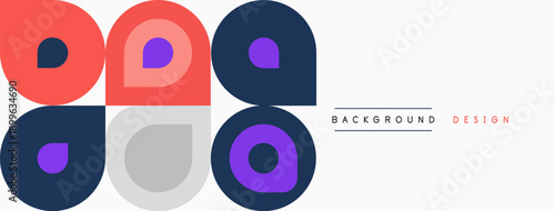 Geometric shapes, circles, squares, vibrant colors, modern design. Minimalist pattern creates visual interest, clean aesthetic.