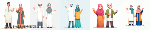 vector of a muslim couple standing waving their hand in ramadan
