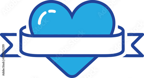 Flat heart ribbon badge icon love support awareness concept vector illustration