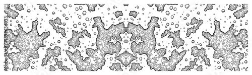 Detailed symmetrical organic pattern featuring islands and microscopic cellular structures in black and white