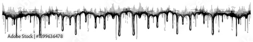 Heavy black liquid drips and melting ink effect with horizontal hatch texture