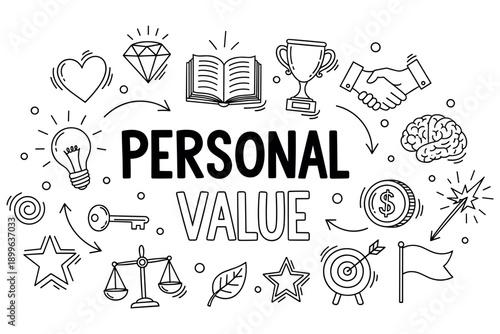 Personal value concept illustrated with icons of success, growth, and achievement