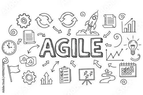 Agile methodology concept with doodles of tools and processes