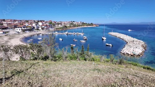 Amazing view of Kassandra coastline near town of Nea Fokea, Chalkidiki, Central Macedonia, Greece