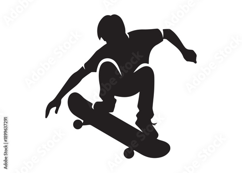 skateboarding logo silhouette vector, skateboard silhouette logo vector, illustration, skateboarder silhouette jumping logo, skateboarder performs a jump trick logo vector silhouette 