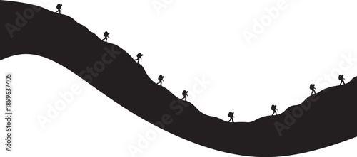 People walking on a wavy black path together slowly