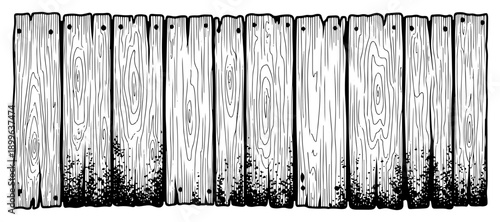 Rustic wooden fence background in classic vintage engraving style with wood grain