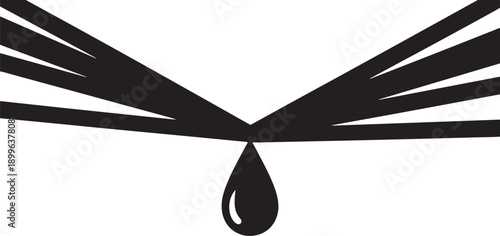 Black liquid drop falling from abstract lines on white