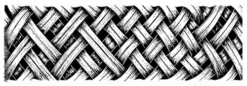 Interlaced woven wicker texture in a detailed black and white engraving style