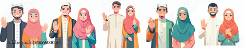 vector of a muslim couple waving their hand in ramadan