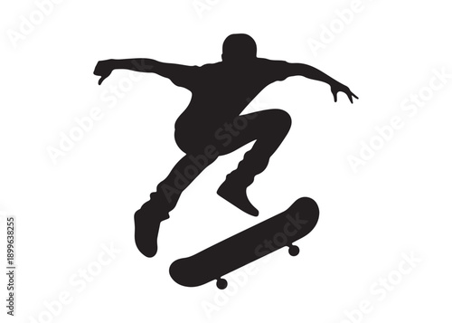 skateboarding logo silhouette vector, skateboard silhouette logo vector, illustration, skateboarder silhouette jumping logo, skateboarder performs a jump trick logo vector silhouette 