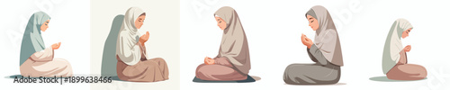 vector of a Muslim woman sitting with her hands raised in prayer