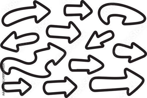 Collection of black and white arrows pointing in various directions
