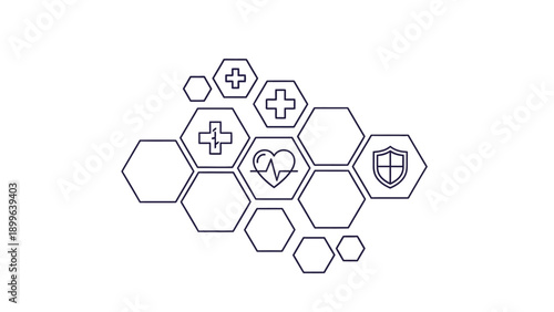 Healthcare network concept with medical symbols and protection