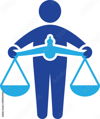 Flat justice balance scale person icon law equality legal concept vector illustration