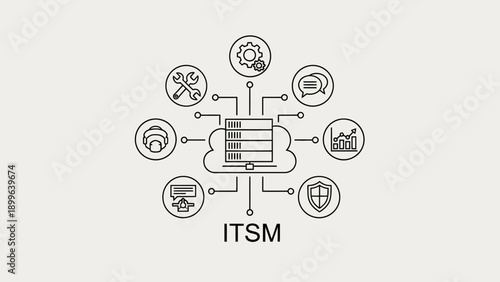 ITSM cloud server and service management icons illustration