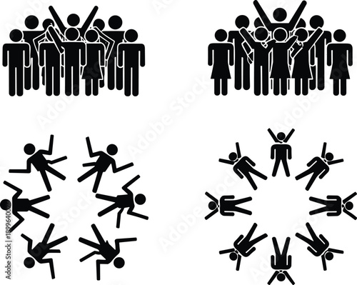 Actions, feelings, and emotions icons set, human behavior stickers, first aid, medical surgery, drinking, office success, communication, social life, people, comma