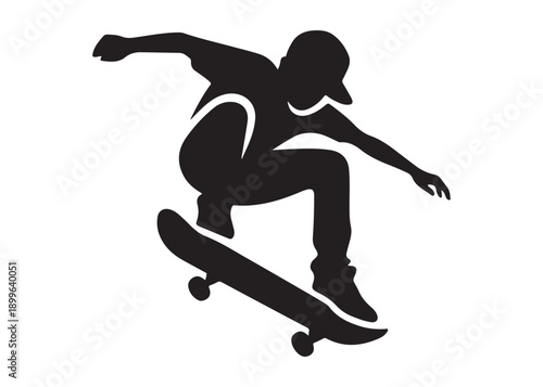 skateboarding logo silhouette vector, skateboard silhouette logo vector, illustration, skateboarder silhouette jumping logo, skateboarder performs a jump trick logo vector silhouette 