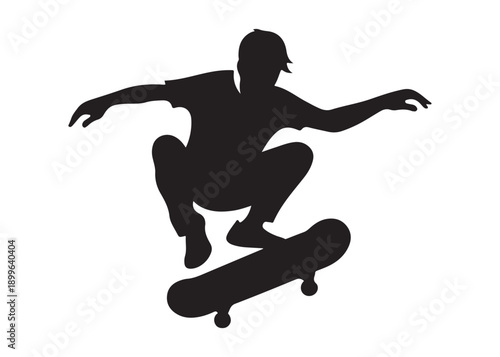 skateboarding logo silhouette vector, skateboard silhouette logo vector, illustration, skateboarder silhouette jumping logo, skateboarder performs a jump trick logo vector silhouette 