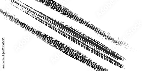 Tire track. Car, bike, motorcycle tyre mark with grunge effect isolated on white background. Wheel footprint on the road. Top view of rubber protector mark