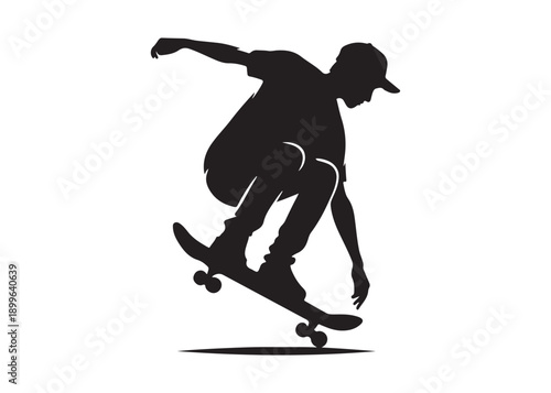 skateboarding logo silhouette vector, skateboard silhouette logo vector, illustration, skateboarder silhouette jumping logo, skateboarder performs a jump trick logo vector silhouette 