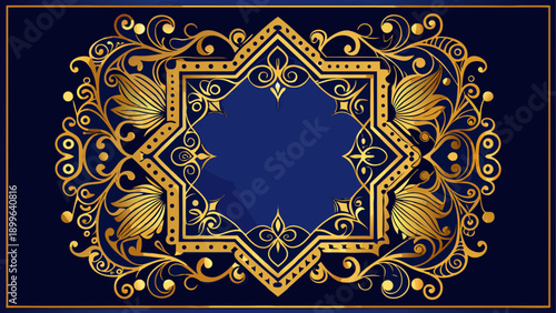 Elegant geometric blue star pattern with gold accents