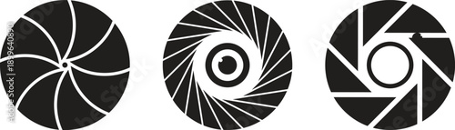 Camera lens icon set for photography interface, modern outline symbol for app, web, ui, isolated design element in creative set collection group for digital media branding.