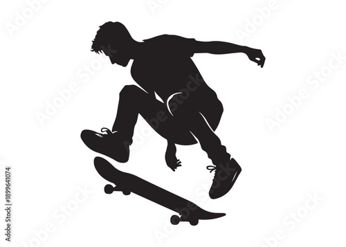 skateboarding logo silhouette vector, skateboard silhouette logo vector, illustration, skateboarder silhouette jumping logo, skateboarder performs a jump trick logo vector silhouette 