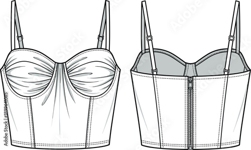 corset bustier top design, womens lingerie garment, fashion apparel cad drawing, flat vector illustration, technical clothing artwork
