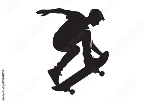 skateboarding logo silhouette vector, skateboard silhouette logo vector, illustration, skateboarder silhouette jumping logo, skateboarder performs a jump trick logo vector silhouette 