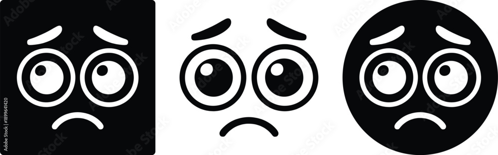 Fototapeta premium Three distinct sad emoticons with varying expressions and backgrounds
