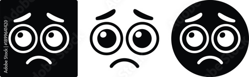 Three distinct sad emoticons with varying expressions and backgrounds