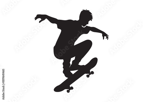 skateboarding logo silhouette vector, skateboard silhouette logo vector, illustration, skateboarder silhouette jumping logo, skateboarder performs a jump trick logo vector silhouette 