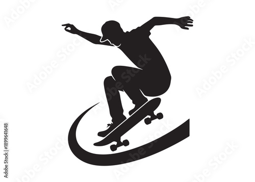 skateboarding logo silhouette vector, skateboard silhouette logo vector, illustration, skateboarder silhouette jumping logo, skateboarder performs a jump trick logo vector silhouette 
